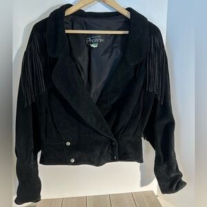Vintage Phoenix Women's Black Suede Fringe cropped jacket made in USA SZ S